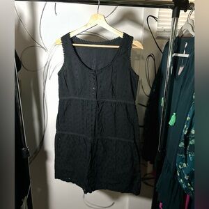 Prana Black Eyelet Tank Short Dress, Tiered Design and Button Detail Small